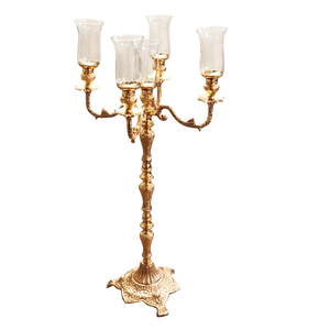 Luxury <b>Candelabra</b> 5 Arms With Glass Votive Hot Selling Gold Plated Embossed Handmade <b>Candelabra</b> Manufacturer & Supplier - Product Image 1