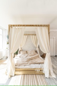 Cortinas modernas de cama con dosel de lino transparente con lazos superiores, incluye accesorios de procesamiento, juego de cortinas de cama con panel - Product Image 4