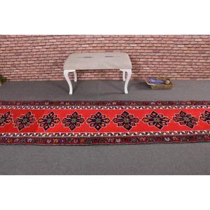 Vintage <b>Runner</b> Rug, 2.5x13.8 ft Turkish Rug, <b>Red</b> Ikat Wool Rug - Product Image 3