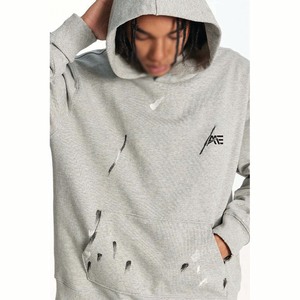 Sudadera con capucha unisex con salpicaduras de pintura gris |   Sudadera con Estampado Abstracto y Efecto de Pintura Dividida |   Sudadera con Capucha Estilo Urbano al por Mayor - Product Image 1