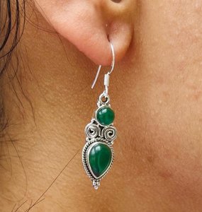 Green <b>Onyx</b> Sterling Silver Hook <b>Earrings</b> Handmade Elegant Gemstone Jewelry Gift For Women - Product Image 5