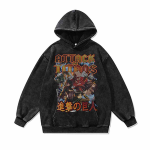 Sweat à capuche personnalisable pour homme, style anime, imprimé dessin animé délavé à l'acide, streetwear, pull confortable en molleton de coton graphique - Product Image 2
