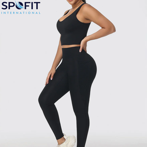 Nouvel ensemble de yoga pour femme, 2 pièces, impression personnalisée du logo, écologique, vêtements de yoga à haute élasticité, ensemble de sport pour femme - Product Image 5