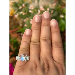 Natural Rainbow Moonstone Ring 925 Sterling Silver Handmade Gemstone Ring for Women Wholesale Jewelry Supplier - Product Image 6