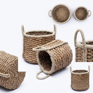 Juego de Cestas de Almacenamiento de Jacinto de Agua Natural y Pasto Marino, Macetas Cilíndricas con Asa Trenzada, Decoración Artística para el Hogar - Product Image 2