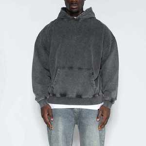 Sweat à capuche personnalisé pour hommes poids lourd 100% coton lavé à l'acide Vintage Streetwear surdimensionné épaule tombante fermeture éclair solide imprimé hiver - Product Image 1