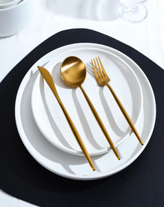 Juego de cubiertos de cabeza redonda con acabado dorado y mango largo, cubiertos elegantes para comedor moderno, boda, fiesta, cocina, servicio esencial - Product Image 4