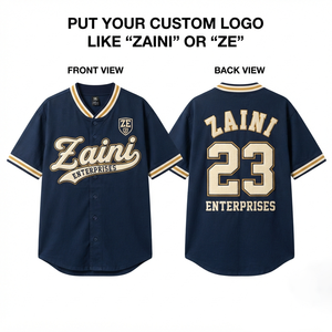 เสื้อเบสบอลชาย ZAINI พรีเมียม ผ้าโพลีเอสเตอร์ 100% 180 GSM สีดำ/ขาว โลโก้ประดับเพชรแบบกำหนดเอง ชื่อผู้เล่น ติดกระดุมด้านหน้า - Product Image 1