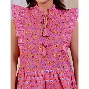 Top Corto Clásico Rosa de Algodón Estampado, Tejido Transpirable, Casual, con Lazo Halter, Talla Única para Uso Diario - Product Image 2