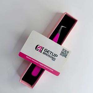 GETUP BROSONS 90 Pince à épiler pour cils en acier inoxydable, finition poudrée, pointe de précision lisse argentée, emballage boîte rose - Product Image 2