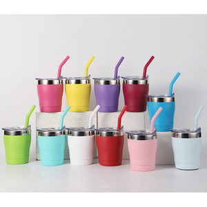 Mini Double Layer Stainless Steel Kids Cup <b>with</b> Lid Colorful <b>Straw</b> 9oz Vacuum Insulated Office Cup - Product Image 1
