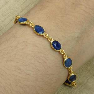 Blue Sapphire <b>Bracelet</b> 925 Sterling <b>Silver</b> 14k Gold Plated Overlay <b>Adjustable</b> Gemstone Jewelry - Product Image 6
