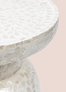 Elegante Taburete Decorativo con Incrustaciones de Nácar, Mesa Auxiliar Hecha a Mano con Incrustaciones de Concha, Pieza de Asiento Atemporal para Decoración de Interiores - Product Image 4