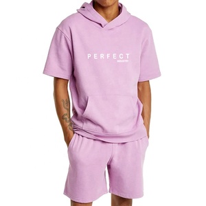 Conjuntos de ropa exterior para hombre, conjunto de sudadera con capucha y pantalones cortos, conjunto de pantalones cortos de felpa francesa de alta calidad, conjunto de 2 piezas de sudadera con capucha y pantalones cortos, logotipo personalizado - Product Image 1