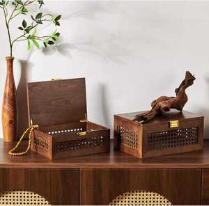 Rattan Wood Storage <b>Boxes</b> Solid Wood Baskets Box with Lid <b>Keepsake</b> Memory Jewelry Box - Product Image 4