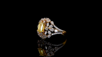 Bague de fiançailles en diamant de laboratoire, pierre jaune taille marquise, sertie à griffes, or massif 18 carats plaqué rhodium, luxe, anniversaire, mariage