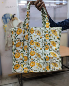 Sac fourre-tout matelassé en coton, écologique, réutilisable, doux, rembourré, pour le shopping, les voyages, le transport quotidien, léger, durable, vente en gros, fermeture éclair - Product Image 4