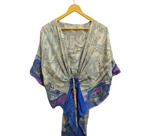 Robe de plage multi-couleurs très demandée, robe de nuit, robe longue, kimono fait main en soie recyclée vintage indienne - Product Image 4