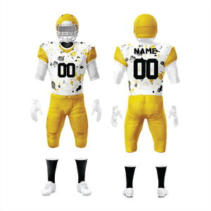 Personalizado 100% poliéster sublimado uniforme de fútbol americano transpirable blanco amarillo aparejos sarga equipo corto Jersey delantero - Product Image 1