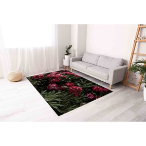 Tapis à motif floral de pivoine : Tapis botanique vintage, tapis d'appoint antidérapant, tapis doux non tissé - Product Image 3