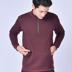 เสื้อสเวตเตอร์แขนยาวมีฮู้ดสำหรับผู้ชายเสื้อสเวตเชิ้ตปักลาย100% สีพื้นมีซิปครึ่งตัวสำหรับฤดูหนาวงานตามสั่ง - Product Image 1