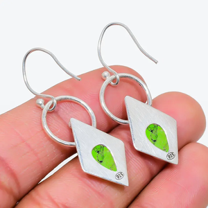 Boucles d'oreilles pendantes en argent massif 925 Sterling faites à la main vert cuivre Turquoise pierres précieuses fête chrétienne bijoux prix usine - Product Image 4