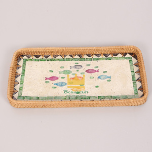 Plateau à fruits en rotin écologique Mélange de rotin rectangulaire Plateau de service en nacre pour la maison Made in Viet Nam - Product Image 1