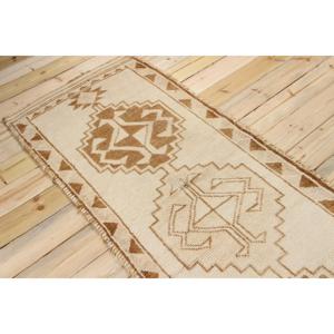 Alfombra de 2.8x14 pies, Alfombra Turca Vintage, Alfombra de Lana Blanca - Product Image 4