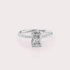 IGI Certified Radiant Cut Lab Grown Diamond Engagement - Wedding <b>Ring</b> with Pave Band in Solid 925 Sterling <b>Silver</b> - Product Image 1