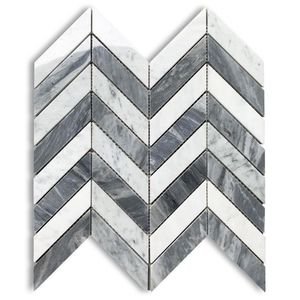 Carrelage mural intérieur moderne en marbre mosaïque chevron blanc et gris poli, irrégulier, résistant à l'eau et écologique pour salle de bain - Product Image 6