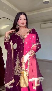 Traje largo elegante para mujer con bordado superior Trabajo Gorgette Encaje de cuatro lados Broder Net Dupatta Ropa india y pakistaní - Product Image 2