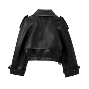 Faux Leather Biker Jacket Winter High Street Style Zipper Closure <b>Fur</b> <b>Trim</b> Front Logo Windproof & Breathable Wholesale - Product Image 3