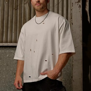 T-shirts pour hommes de haute qualité, style délavé surdimensionné, tee-shirt personnalisé pour la salle de sport, vêtements de rue tendance, t-shirt personnalisé avec broderie délavée - Product Image 4