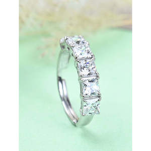 CLARA Pure 925 Sterling <b>Silver</b> Square Eternity Finger <b>Ring</b> <b>Adjustable</b> Band with Princess Cut Diamond Turquoise Natural Stone - Product Image 3