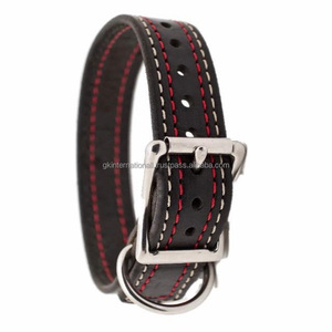 Collar de perro de cuero negro ajustable con costuras de doble contraste, accesorio ersonalizado para mascotas pequeñas o medianas con herrajes de níquel - Product Image 5