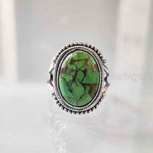 Bague Femme Naturel Vert Cuivre Turquoise Gemme Décembre Pierre De Naissance Bohème Bande Bijoux Faits À La Main Bague En Argent Sterling 925 - Product Image 1