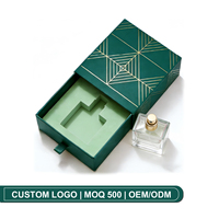 Boîte cadeau écologique pour parfum avec tiroir, motif géométrique doré, ruban à tirette, insert en pâte moulée, papier recyclé 50ml OEM ODM