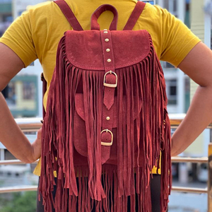 Mochila de cuero con flecos para mujer, elegante mochila de estudiante universitario, de cuero - Product Image 2