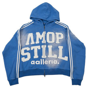 OEM Acid Washed Zip Pantalon à capuche évasé dépouillé Vente la plus chaude coupe ample personnaliser en détresse lettres de broderie hommes vêtements d'hiver - Product Image 6