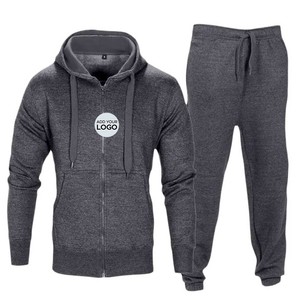 Unisex 2 <b>PC</b> Men's Eco-Friendly Maternity Solid Printed Tracksuit <b>Set</b> Fall Winter Fitness Matching Zipper Hoodie - Product Image 1
