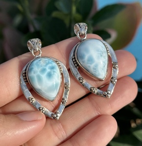 Pendientes Colgantes de Plata de Ley 925 con Piedra Larimar Estilo Bohemio, Forma de Pera, Regalo Elegante para Mujer - Product Image 3