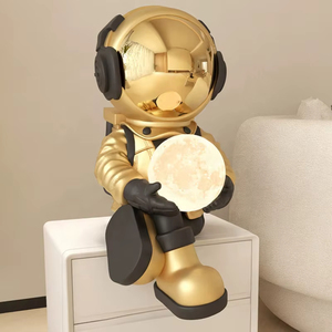 Lámpara de Pie con Escultura de Astronauta Arrodillado, Luz LED de Luna, Resina Plateada, Estatua de Astronauta, Decoración para Sala de Estar - Product Image 6