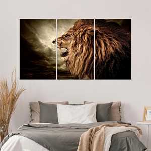 Elegante Lienzo con Diseño de León Rugiente: Impresión Decorativa para Cuarto de Hombre, Juego de 3 Lienzos - Product Image 1