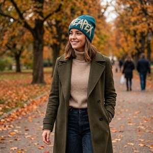 Gorro de Punto Color Verde Azulado Personalizado con Gráfico ONEAPEX, Gorro de Invierno Unisex, Estilo Urbano, Fabricante OEM ODM - Product Image 2