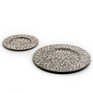Restaurant And Hotel Catering Food Salad <b>Serving</b> Rounded Wooden <b>Platter</b> Bone Inlay Finishing Best Quality Wooden Charger Plate - Product Image 1