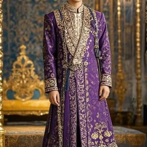 Trendy Designer-Heavy Embroidery on Groom Stylish Sherwani with Embellished crystal glass beads, Stone, Dabka, Resham work=2025 - Product Image 1