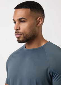 mens slate blue solid athletic <b>raglan</b> short sleeve tshirt gym muscle fit training tee <b>top</b> - Product Image 5