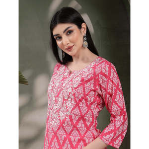 Kurta Recta con Cuello Redondo y Estampado Floral para Mujer, Blusas y Camisas Elegantes para Mujer - Product Image 3