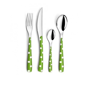 Ensemble de couverts écologiques, design à pois, manche argenté et vert, design antique, couleur argentée et verte, pour la décoration d'hôtel - Product Image 1