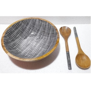 Restaurant Catering Usage Fruit <b>Bowl</b> Top Quality Dry Fruit Storage Wooden & <b>Enamel</b> Finish <b>Bowl</b> with Salad Server For Dinner Used - Product Image 3